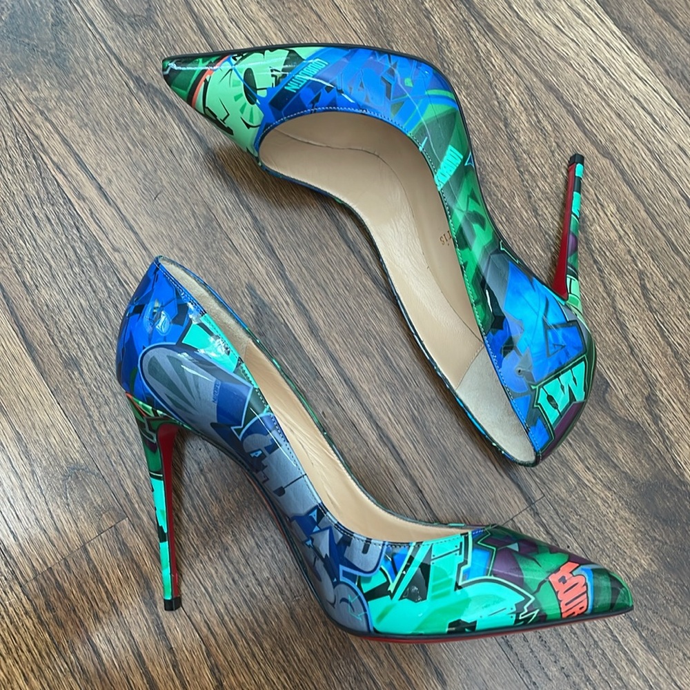 Christian Louboutin Pigalle Follies 100mm Patent Metrograf Pumps in Taiga Green - Picture 5 of 14